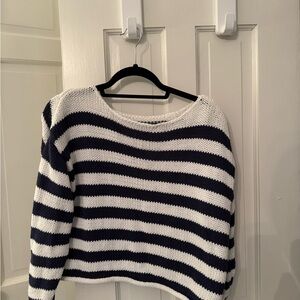 Aerie Navy and White Striped Crew Neck Sweater